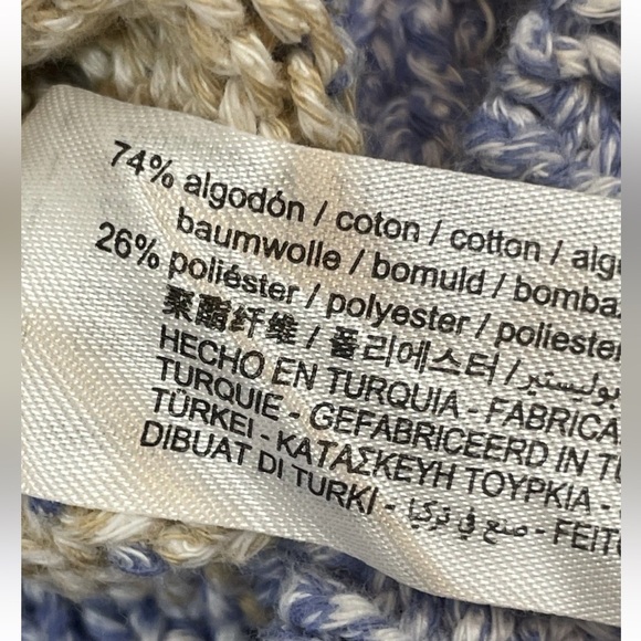 Zara Oversized Striped Sweater Blue Tan Chunky Knit Buttons Mock Neck Woman’s S - Picture 9 of 15